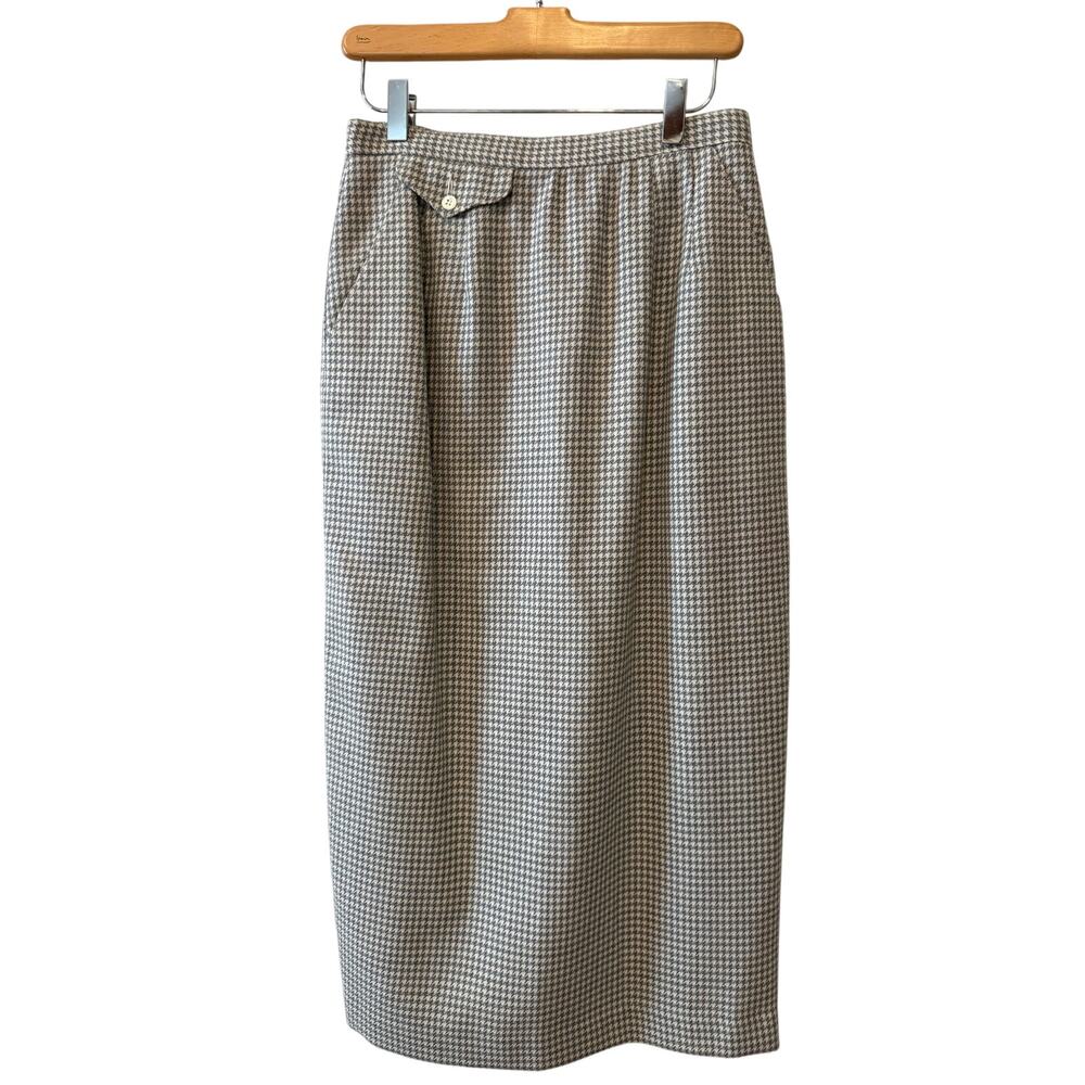 Vintage Liz Claiborne high waisted Midi Skirt Gray Houndstooth Print